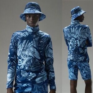 J. Lindeberg Emanuel Print Mid Layer Hibiscus Blue GMJS07417 Men's M Golf NEW‎